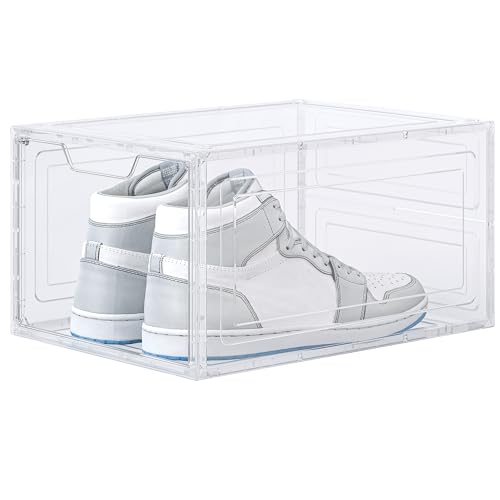 Smart Saver Solid Plastic Shoe Organizer, Shoe Storage with Magnetic Front Door, Shoe Rack 1 Pack Shoe Boxes Clear, Sneaker Storage, Shoe Organizer for Closet, Shoe Display Case, White