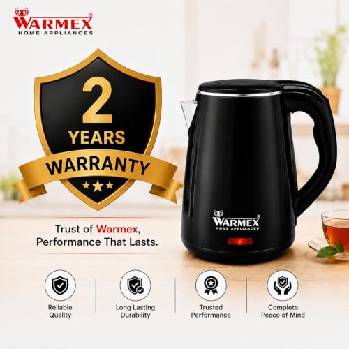 Image of Warmex 1.6 Ltr Premium Double Wall Electric Digital Kettle | 1500 Watts, Touch Sensitive Panel, Cool Touch Feature, Auto Shut-off, 2 Year Warranty