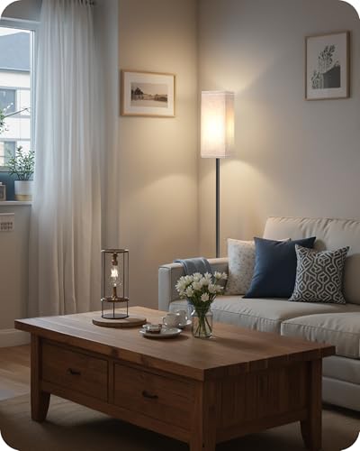 Image of Set of 2 Floor Lamps for Living Room, Modern Tall Standing Lamps with Foot Switches, Bulb Not Included, 64.6'', for Living Room, Bedroom, Kids Room, ETL Listed, Beige and Black E07LDP205W1