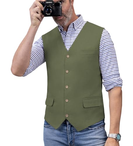 Tuikayoo Men's Casual Business Vests Lightweight Summer Beach Waistcoat Slim Fit Suit Vest - Main Image