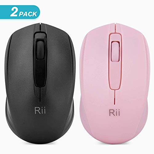 Image of Rii Wireless Mouse,2.4G Portable Computer Mice for PC, Laptop, Windows,Office Included Wireless USB dongle (Black+Pink)