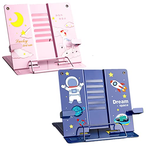 NCRGB 2 Leseständer Metall,Buchständer Kinder Buchstütze,Kochbuchhalter Bücherständer Multifunktions Bücherregal mit 7 Verstellbare Winkel,Faltbar Leichter Buchstützen aus Metall für Schule Zuhause Cover