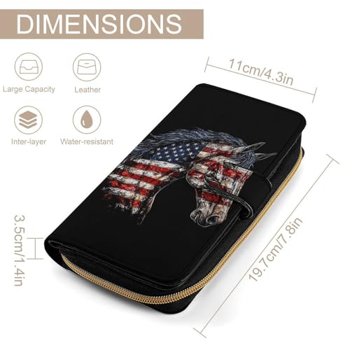 Horse with U.S.A Flag Women's Wallets Leather Fold Clutch Wallet Credit Card Holder Ladies Travel Purse2