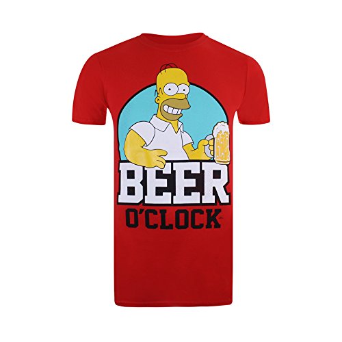 Simpsons Beer O Clock Camiseta, Rojo (Red Red), Large para Hombre