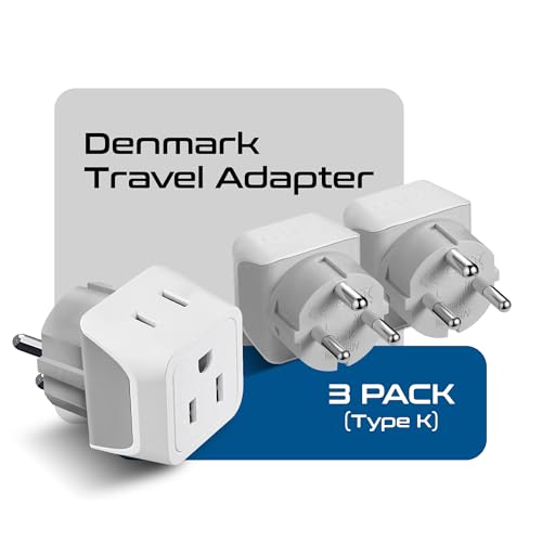 Image of Ceptics Denmark Travel Adapter Plug with Dual Usa Input - Power - Type K (3 Pack) - Ultra Compact - Safe Grounded Perfect for Cell Phones, Laptops, Camera Chargers and More (CT-20)