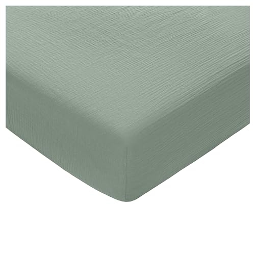Image of Comfy Cubs 100% Muslin Cotton Fitted Crib Sheet - Soft, Standard & Breathable Crib Sheets for Toddler Mattress - Snug Fit, Secure Elastic with Beautiful Packaging for Boys & Girls - Fern