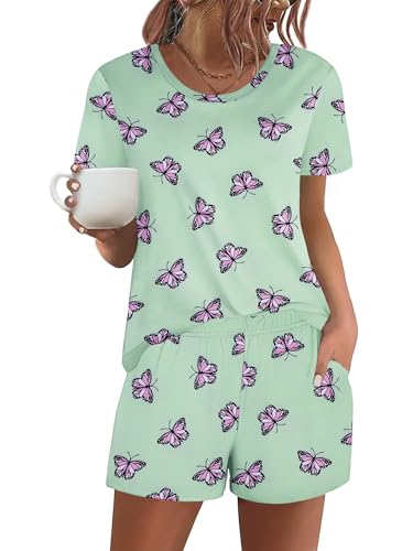 Image of Ekouaer Women's Pajama Sets Short Sleeve Pjs 2 Piece Top and Shorts Sleepwear Comfy Soft Lounge Sets with Pockets