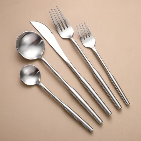 Matte Gold Silverware Set for 4,Zerophilo 20 Piece Forks and Spoons 18/10 Stainless Steel Titanium Plated Cutlery Set Metal Flatware Set, Dishwasher Safe (silver 20 pieces) Cover