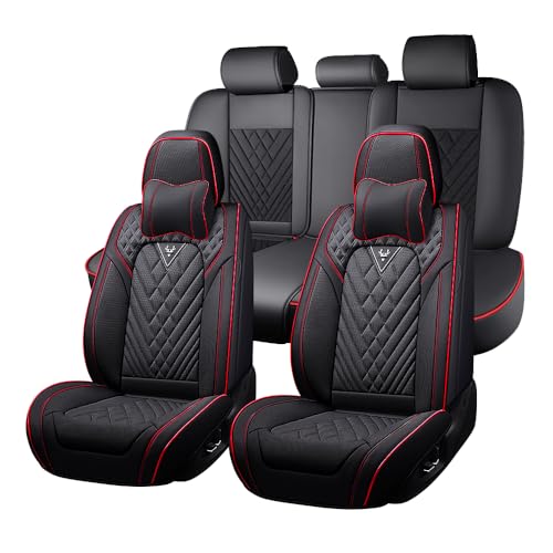 Image of Car Seat Covers for Chevrolet Equinox 2005-2026, Premium Nappa Leather Waterproof & Anti-Slip, Full Coverage Customized fit Chevrolet Equinox Seat Covers Full Set (5 Seats Luxury,Black-Red)
