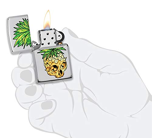 Encendedor Zippo diseño calavera hoja cromo pulido miniatura 5