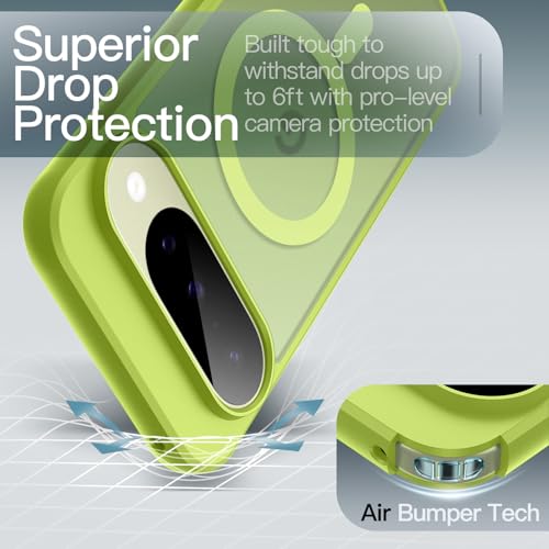 Image of JETech Magnetic Cover Case for Google Pixel 10 /10 Pro 2025, Compatible with MagSafe and Pixelsnap Charger, Translucent Matte Back Shockproof Phone Cover (Lemongrass)