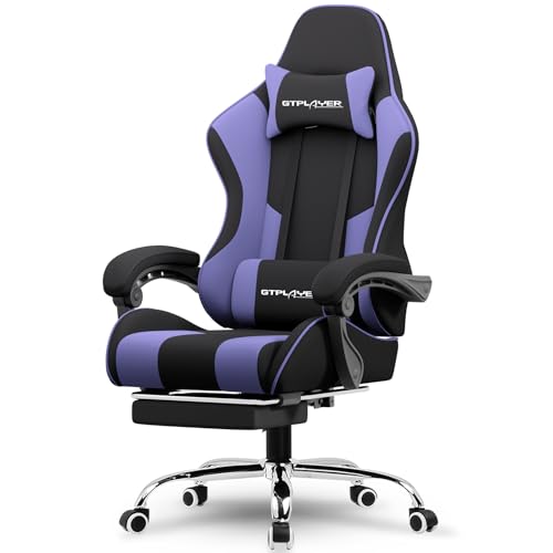 GTPLAYER Gaming Chair, Computer Chair with Footrest and Lumbar Support, Height Adjustable Game Chair with 360°-Swivel Seat and Headrest and for Office or Gaming (Purple, Fabric)