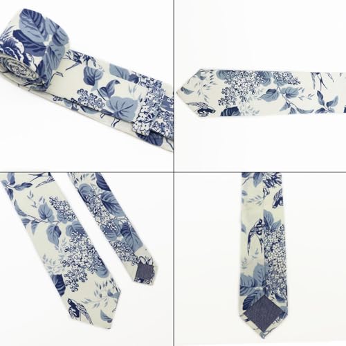 Image of Cotton Floral Ties for Men 2.76 inch Men's Skinny Tie Linen Flower Printed Neck Tie for Wedding Dating Party