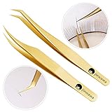 2 Pieces Dolphin-shaped and Curved Tip Tweezers Nipper for Eyelash Extensions, Stainless Steel Tweezers Precision Set Professional Tweezer for False Lash, for Single Lash and 3D-6D Volume Lashes