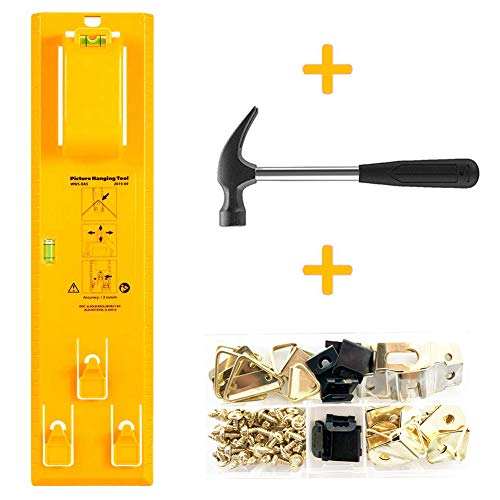 Herramienta para colgar cuadros Alflash, para marcar posición, integrada en niveles verticales y horizontales, con martillo y kits de tornillos, perfecto para colgar cuadros, espejos y relojes