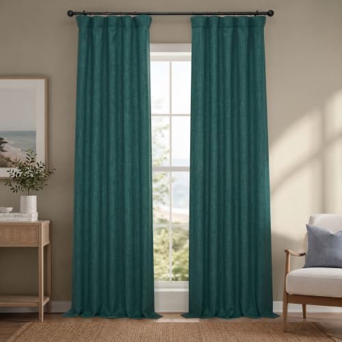 Image of HPD Half Price Drapes - Faux Linen Curtains for Living Room (1 Panel) - 50W X 108L - Textured Room Darkening Curtains for Bedroom 108 Inches Long - Drapes for Home Decor, Slate Teal