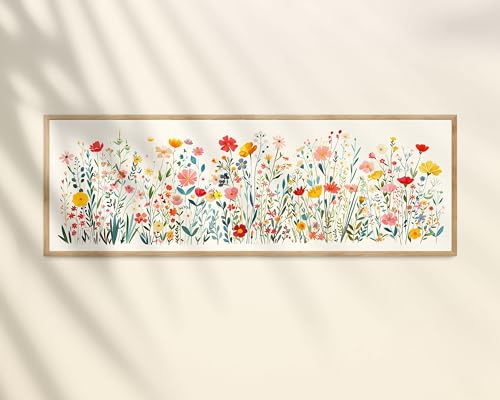 Affiche florale moderne art botanique abstrait, toile haut de gamme 60 x 180 cm