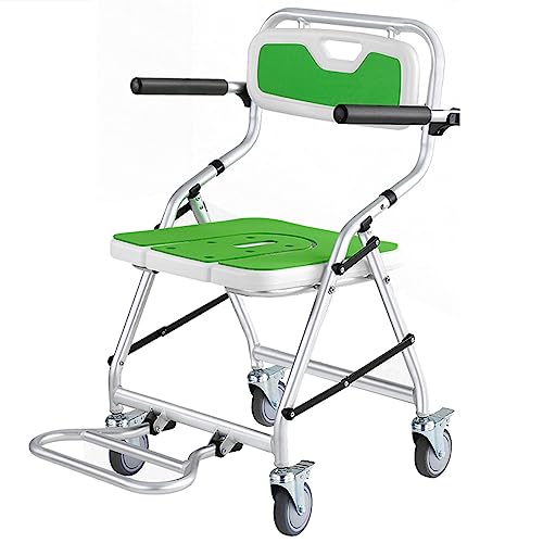 Joyfitness Sedia da Toilette Pieghevole, Sgabello per sedie a rotelle da Bagno Pieghevole Portatile, Sedia da Doccia per Vasca con braccioli e Ruote, Sedia da Doccia Mobile con Ruote