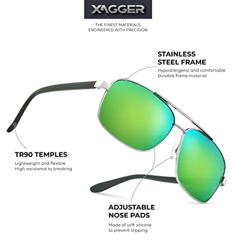 Xagger Square Polarized Aviator Sunglasses For Men Classic Driving Fishing Golf Shades Sun Glasses Uv400 Protection #TOP1