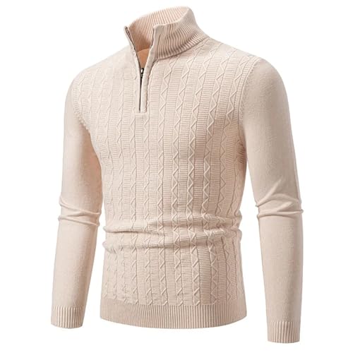Dcvmvmn Winter Men's Warm Pullover Solid Color Zipper Collar Sweater Long Sleeve Knitted Sweater2