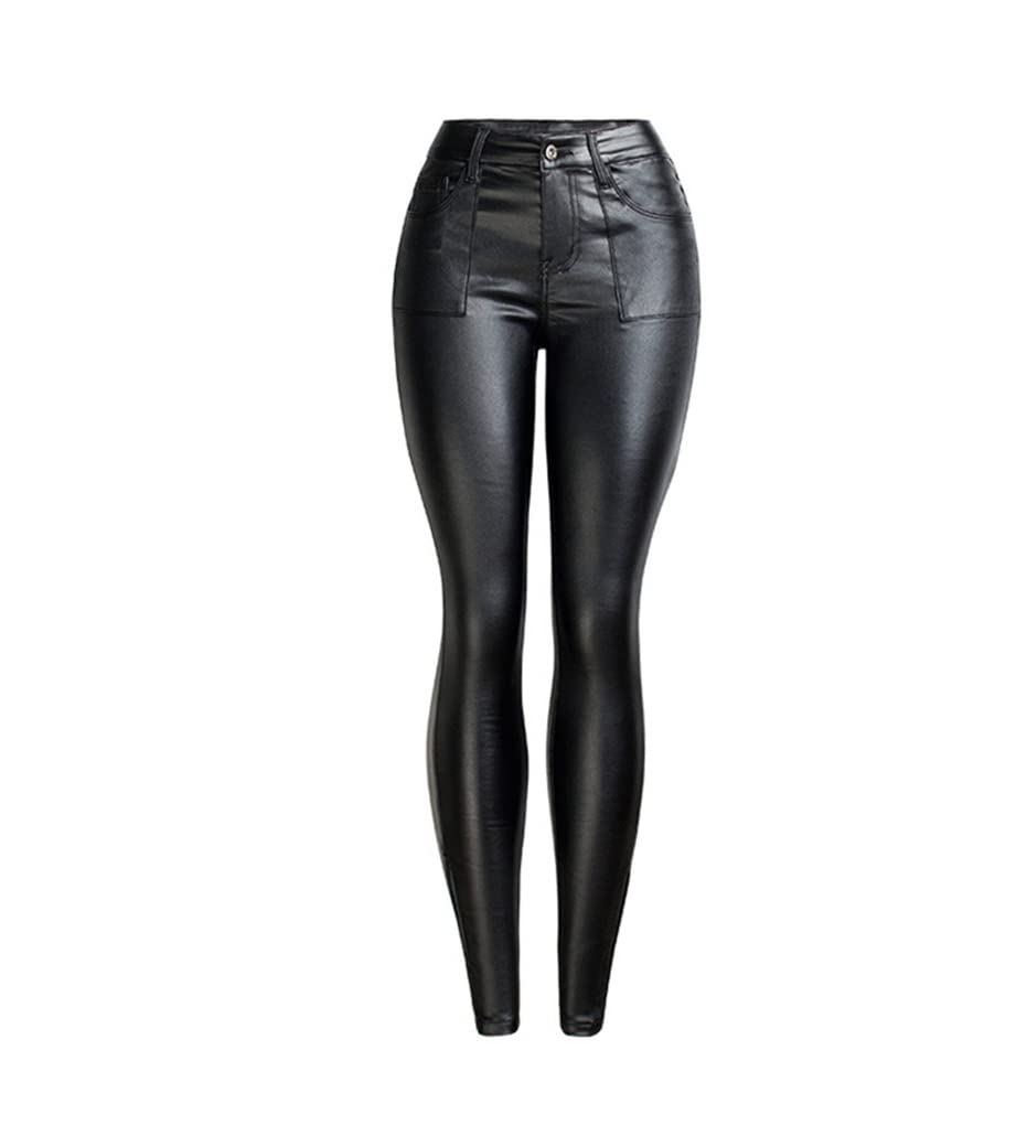 Dninmim Pantaloni da donna neri magri sexy in pelle PU Autunno Inverno Slim in ecopelle