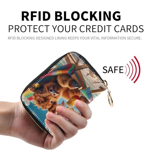 GAIGEO Zip Around Women's Wallets Cute Card Holder Wallets RFID Blocking Small Zipper Change Purse with Key Ring Cute Highland Cow Holiday2