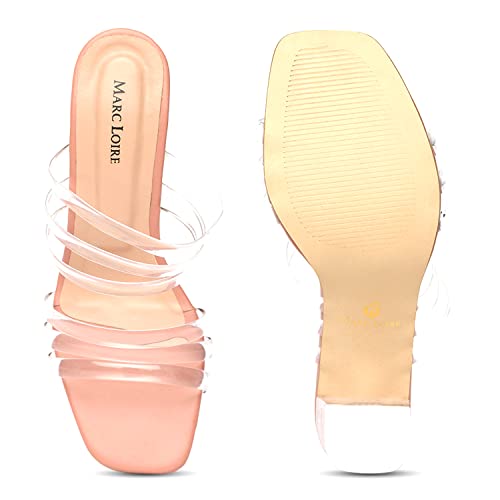 Image of Marc Loire Women's Comfortable Leather Slip On Fashion Transparent Block Heels for Casual, Party and Formal Occasions.