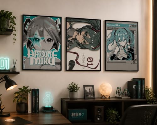 Image of Miku Poster Set of 3 | Vocaloid Anime Wall Art Print | Miku Anime Poster for Bedroom, Gaming Room & Otaku Room Decor | Japanese Anime Aesthetic Wall Decor Gift Set of A3