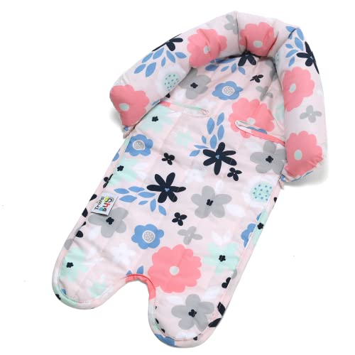 Travel Bug Baby & Toddler 2-in-1 Head Support Duo Head Support + Strap Covers for Car Seats, Strollers & Bouncers (Pink Floral)