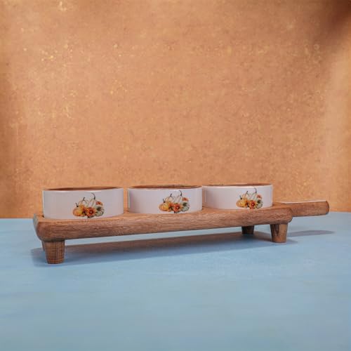 Image of Dip Trip Acacia Wood Chip & with Enamel - Exquisite Handcrafted Serving Dish, Perfect for Entertaining and Snacks, Beautifully Designed a Durable Finish, Ideal Enhancing Your Dining