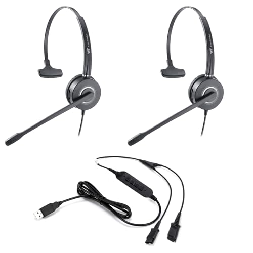 VT 2 x PLT-QD Pro Headsets with Noise Cancelling Mic + 1 x USB Y Training Cable - Bundle for Supervising, Monitoring & Team Training (PC/Mac) (Mono)