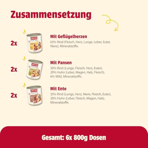 animonda GranCarno Adult Deftige Variation (6 x 800 g), Hundenassfutter für ausgewachsene Tiere, Nassfutter für Hunde mit 100% frischen, fleischlichen Zutaten, Hundefutter ohne Getreide