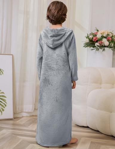 Image of Jxstar Girls Bathrobes Kids Long Hooded Robes Plush Full Length Coral Fleece Pajamas Sleepwear