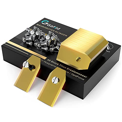 Gafild Lame de Tondeuse, 45pcs Acier Inoxydable Doré Titane Lame de Recharge pour Faucheuses pour Robots tondeuses de Jardin Automower avec Vis