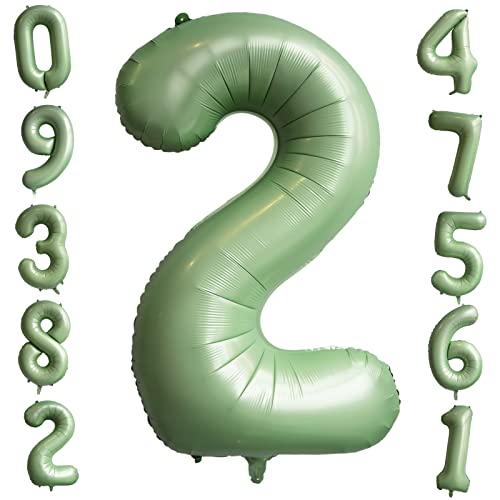 Ballon Numéro 2 Vert Sauge, 40 Pouces Ballons Numérotés en Feuille d'hélium Ballon d'âge d'anniversaire Ballons Vert Olive Pour Garçons Filles...