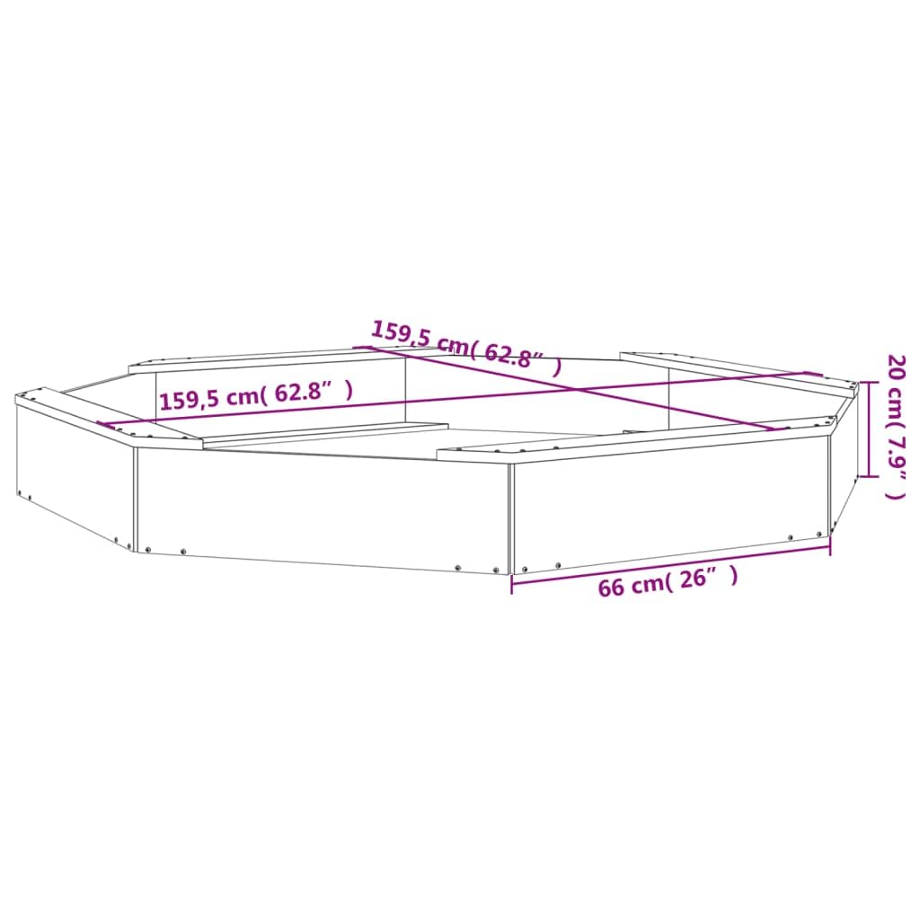 Sandkasten Achteck aus massivem Kiefernholz mit 4 Sitzbänken schwarz, 159,5 x 159,5 cm, wetterfest für Kinder 2-8 Jahre, Outdoor Spielplatz für Garten, Terrasse, Balkon mit UV-Schutz