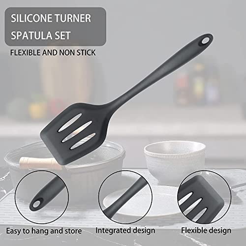 2Pcs Silicone Spatula Set, Non-Stick, BPA Free, Heat Resistant, Slotted Turner, Dishwasher Safe, for Frying, Cooking, Flipping Fish, Eggs, Pancakes - Image 3