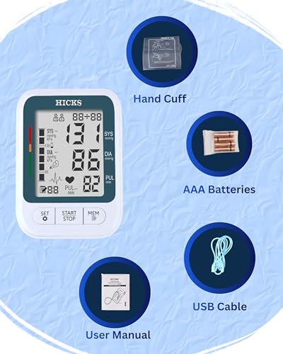 Image of Hicks N-950 Digital Blood Pressure Monitor for Upper Arm | Clinical Accuracy BP Machine with Large LCD Display & WHO Indicator (White)