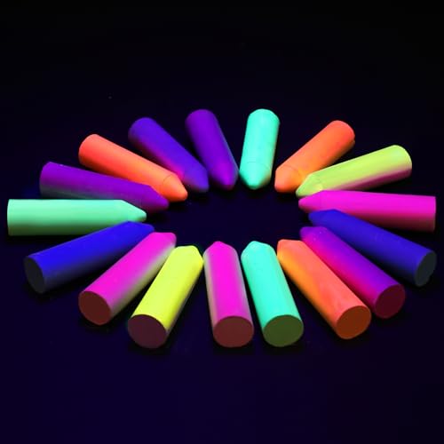 Feifeiya 30 Pcs Glow in the Dark Chalk Under Blacklight 6 Neon Colors Washable Dustless UV Sidewalk Chalk for Black Light Party Playground Chalkboard Birthday Gift and Outdoor Drawing (Crayon)