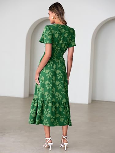 Image of Simplee Womens Summer Boho Maxi Dress Semi Formal Wedding Guest Short Sleeve V Neck Empire Waist Floral Long Dresses