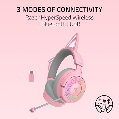 Image of Razer Kraken Kitty V3 Pro - Wireless RGB Kitty Headset for Gaming - Reactive Streaming Cat Ears - Triforce 40 mm Driver - Hyperspeed Wireless & Bluetooth - THX Spatial Audio | Quartz