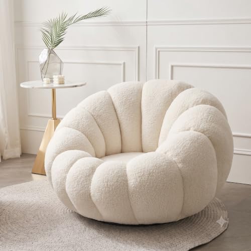 Image of CRAFTCITY Pumpkin Style Wooden Sofa, Contemporary Modern & Cozy Accent Chair for Living Room (Beige, 1 Seater Chair)