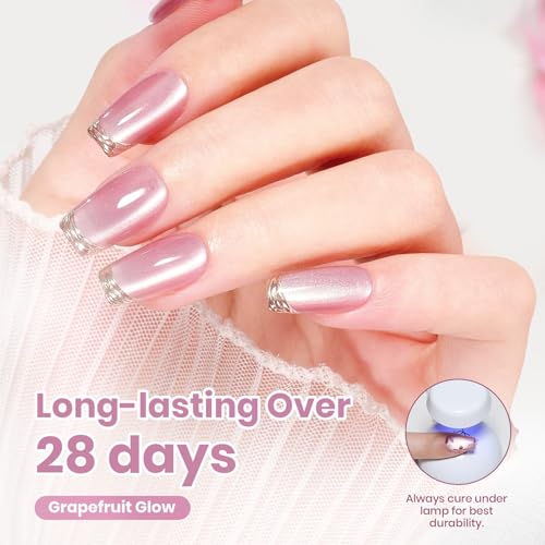 Image of Beetles Stay shining Pink Cat Eye Gel Nail Polish - 15ML Blossom Whisper Pink Cat Eye Glitter Gel Polish with Magnet Jelly Translucent Glass Effect Soak Off UV DIY Manicure Spring Gift for Women