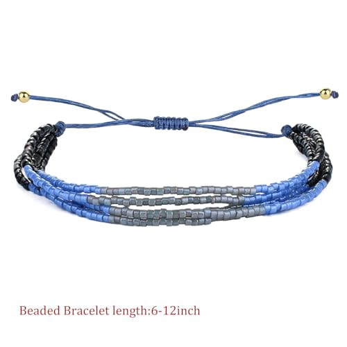 Image of KELITCH Bohemian Seed Beads Adjustable Bracelets Multiple Layers Strand Bracelets Bangles