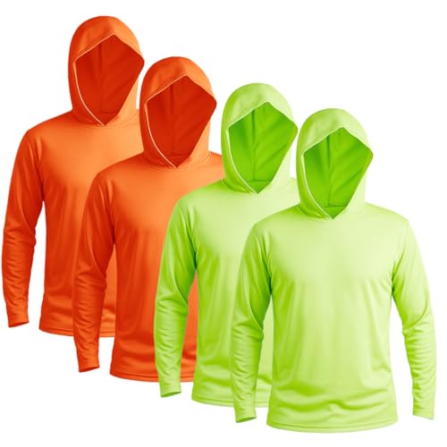 Men UPF 50+ Sun Protection Breathable Long Sleeve T-Shirts Workout with Hood-4 Pack
