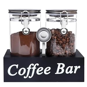 WYTAOHZL 2PCS Glass Coffee Containers with Shelf 54 oz Coffee Station Organizer Glass Coffee Bean Storage with Spoon Coffee Canister Set Jars with Airtight Locking Clamp for Coffee Bean Ground Nuts