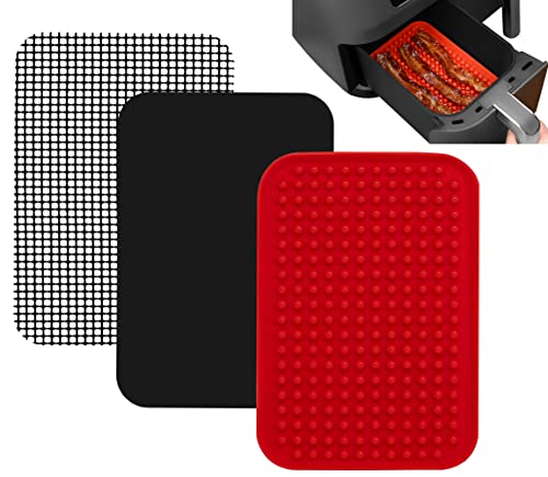 Image of Air Fryer Liner Accessories for Ninja Foodi Dual Air Fryer DZ201, Double Basket Ninja Reusable Replacement for Parchment Paper, Heat Resistant Mat for Air Fryer, Easy Clean and Safe Silicone Liner