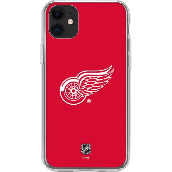 Skinit Clear Phone Case Compatible with iPhone 11 - Officially Licensed NHL Detroit Red Wings Solid Background Design