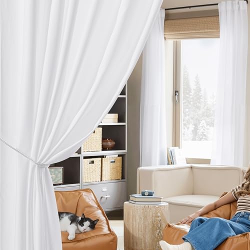 NICETOWN Non-See-Through White Sheer Curtains 84 inches Long 2 Panels, Rod Pocket & Back Tab Privacy Window Treatments Light Filtering Drapes for Bedroom/Living Room, W52 x L84