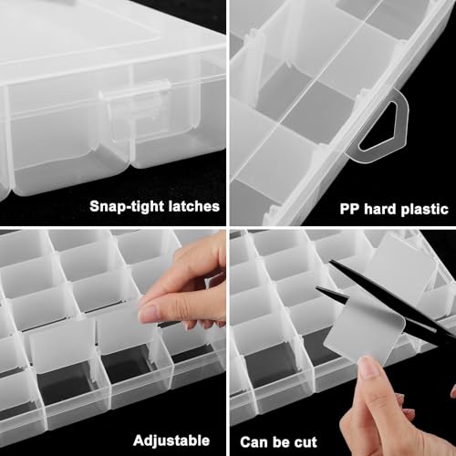 Image of 4 Pack 36 Grid Bead Organizer Box with Removable Dividers, Clear Plastic Organizer Box, Craft Storage Containers for Beads, Jewelry, Fishing Tackle, Thread, Screws, DIY Small Parts